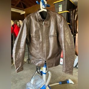 Vtg Brooks Detroit Michigan USA Gold Label Brown Leather Motorcycle Jacket